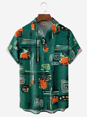 Abstract Graphic Chest Pocket Short Sleeve Casual Shirt