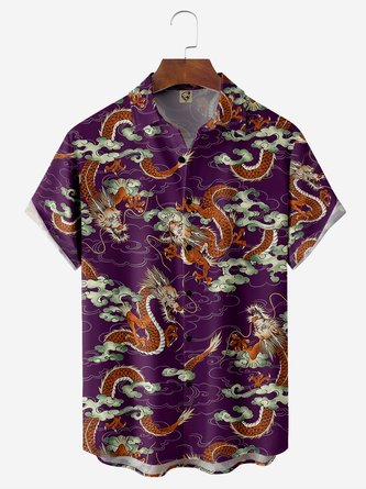 Japanese Dragon Chest Pocket Short Sleeve Hawaiian Shirt