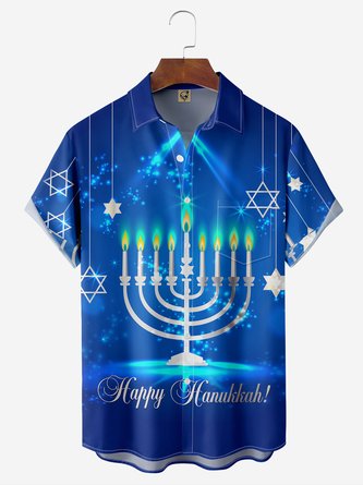 Hanukkah Shirt Chest Pocket Short Sleeve Hawaiian Shirt