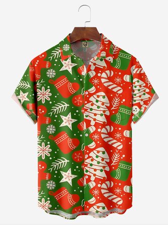 Christmas Chest Pocket Short Sleeve Hawaiian Shirt