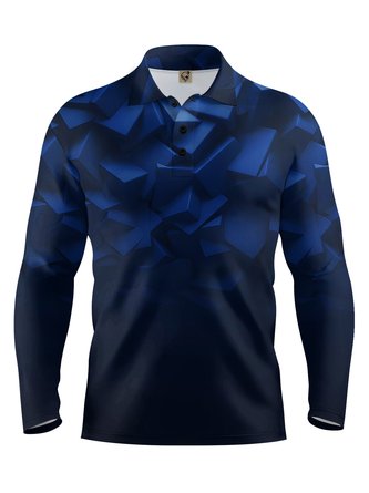 Ombre 3D Geometric Long Sleeve Casual Polo Shirt