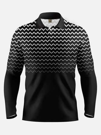 Gradient Geometric Long Sleeve Casual Polo Shirt