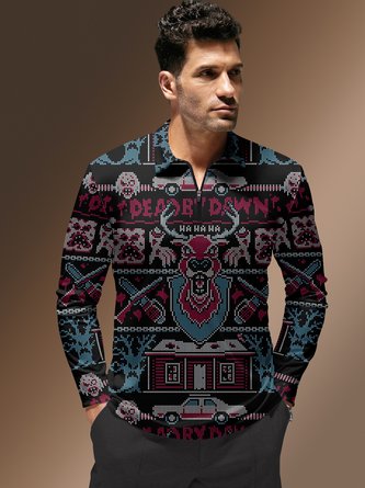 Ugly Halloween Long Sleeve Vacation Polo Shirt