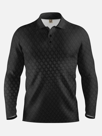 Geometric Long Sleeve Casual Polo Shirt