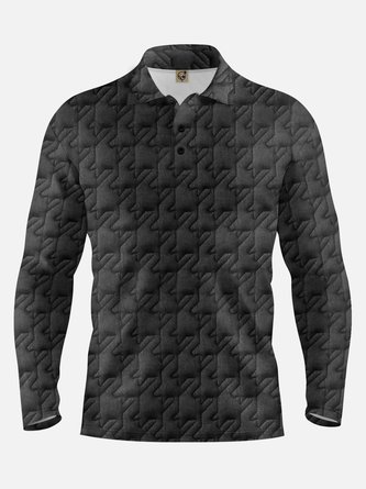 3D Abstract Houndstooth Long Sleeve Casual Polo Shirt