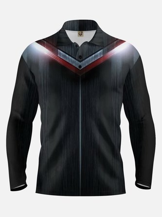 3D Gradient Color Geometric Long Sleeve Casual Polo Shirt