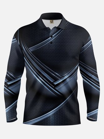 3D Gradient Abstract Geometric Long Sleeve Casual Polo Shirt