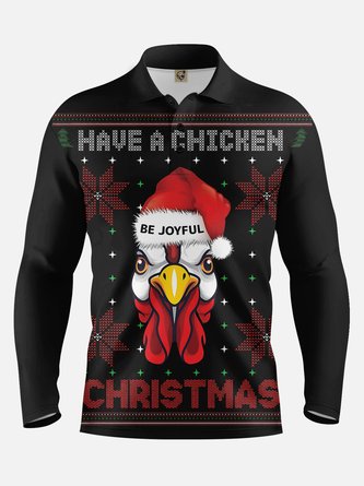 Ugly Christmas Chicken Long Sleeve Vacation Polo Shirt