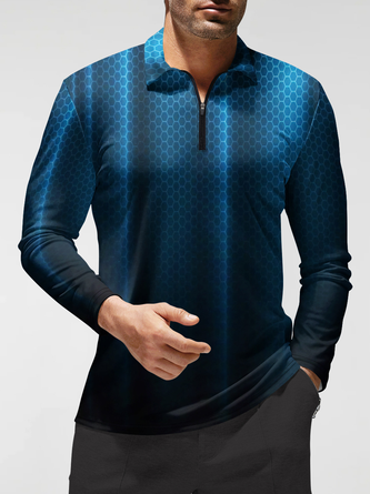 Abstract Geometric Long Sleeve Casual Polo Shirt