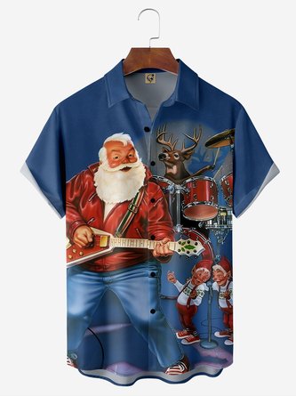 Rock Santa Chest Pocket Short Sleeve Casual Shirt