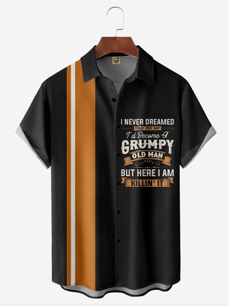 Big Size Grumpy Old Man Chest Pocket Short Sleeve Bowling Shirt