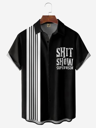 Text Chest Pocket Short Sleeve Bowling Shirt