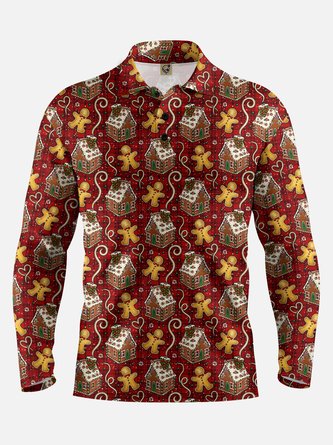 Christmas Gingerbread Man Long Sleeve Polo Shirt