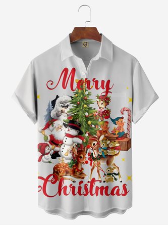 Christmas Chest Pocket Short Sleeve Casual Shirt