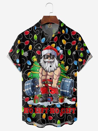 Funny Santa Chest Pocket Short Sleeve Casual Shirt