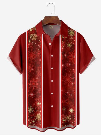 Christmas Gradient Snow Chest Pocket Short Sleeve Hawaiian Shirt
