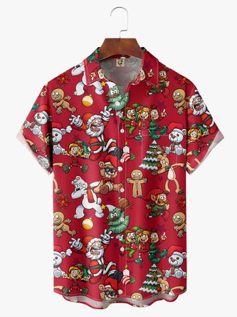 Christmas Carnival Chest Pocket Short Sleeve Casual Shirt