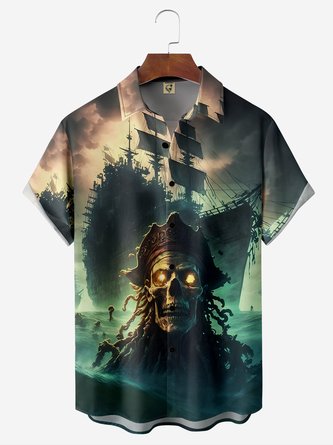 Pirates Chest Pocket Short Sleeve Casual Shirt