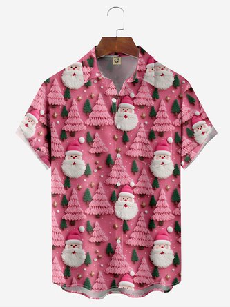 3D Christmas Chest Pocket Short Sleeve Casual Shirt