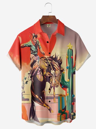 Cowboy Western Christmas Cactus Hawaiian Shirt