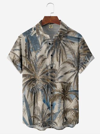 Mens Hawaiian Coconut Print Lapel Chest Pocket Short Sleeve Funky Aloha Shirt