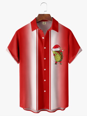 Christmas Taco Chest Pocket Short Sleeve Bowling Shirt
