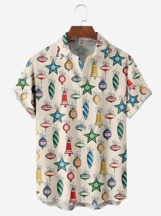 Christmas Decorated Chest Pocket Short Sleeve Casual Shirt