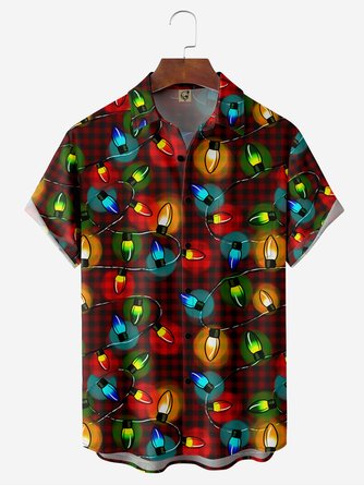 Big Size Christmas Decorated Chest Pocket Short Sleeve Casual Shirt