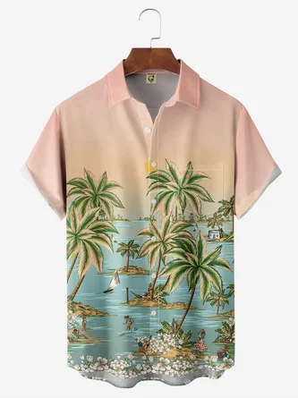 Hardaddy Coconut Tree Chest Pocket Short Sleeve Hawaiian Shirt Hardaddy