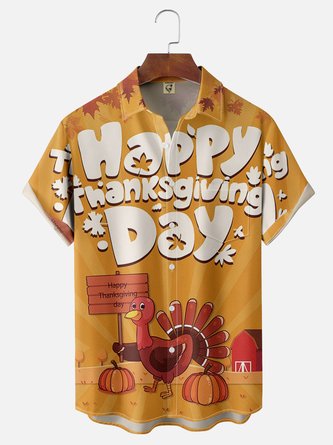 Moisture Wicking Thanksgiving Turkey Chest Pocket Hawaiian Shirt | hardaddy