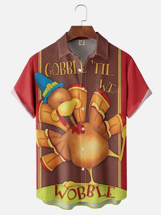 Moisture Wicking Thanksgiving Turkey Chest Pocket Hawaiian Shirt | hardaddy