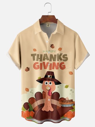 Moisture-wicking Thanksgiving Turkey Chest Pocket Casual Shirt | hardaddy