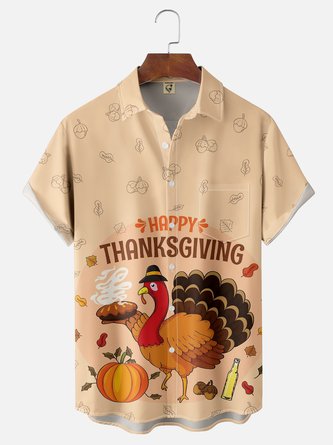 Moisture-wicking Thanksgiving Turkey Chest Pocket Casual Shirt | hardaddy