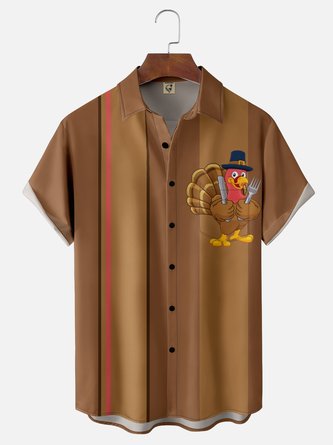 Moisture-wicking Thanksgiving Turkey Chest Pocket Bowling Shirt | hardaddy