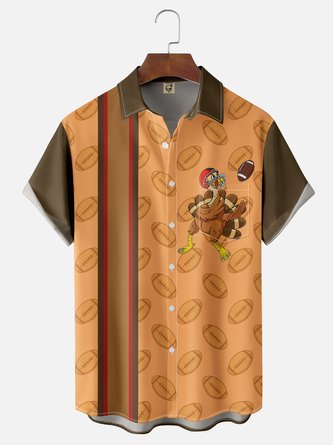 Moisture-wicking Thanksgiving Turkey Chest Pocket Bowling Shirt | hardaddy