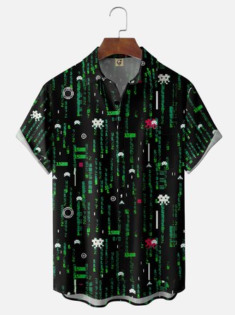Moisture-wicking Matrix Raining Code Pixel Game Chest Pocket Casual ...
