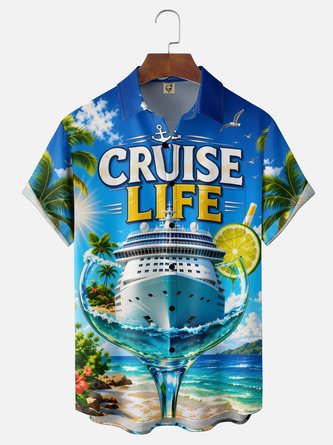 Moisture Wicking Cruise Life Holiday Style Chest Pocket Hawaiian Shirt