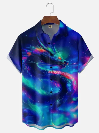 Moisture Wicking Abstract Dragon Art Chest Pocket Holiday Hawaiian Shirt