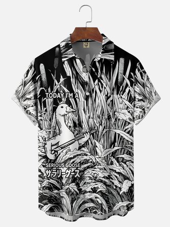Moisture wicking Fun Goose Holiday Chest Pocket Hawaiian Shirt