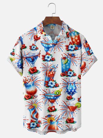 Moisture Wicking American Flag Cocktail Holiday Chest Pocket Hawaiian Shirt