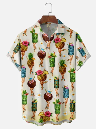 Moisture wicking Tiki Hula Chest Pocket Holiday Hawaiian Shirt
