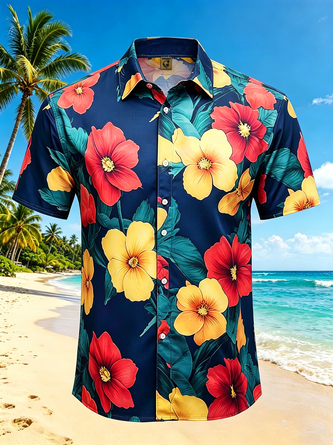 Moisture wicking Floral Chest Pocket Hawaiian Shirt