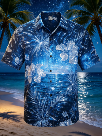 Moisture Wicking Tropical Floral Chest Pocket Holiday Hawaiian Shirt
