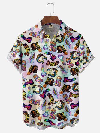 Moisture Wicking Fun Ugly Holiday Chest Pocket Hawaiian Shirt