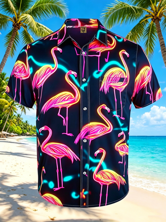Moisture wicking Flamingo Chest Pocket Hawaiian Shirt