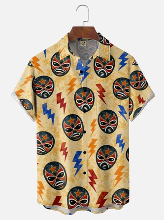 Moisture wicking Lucha Libre Holiday Chest Pocket Hawaiian Shirt