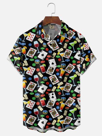 Moisture Wicking Cocktail & Poker Chip Print Chest Pocket Holiday Hawaiian Shirt