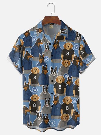 Moisture Wicking Fun Dog Holiday Chest Pocket Hawaiian Shirt