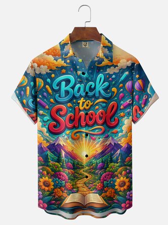 Moisture Wicking Back to School Holiday Chest Pocket Hawaiian Shirt