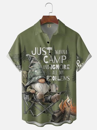 Moisture Wicking Camping Gnome Slogan Pocket Chest Hawaiian Shirt